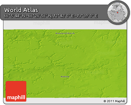 Physical 3D Map of the Area around 66° 16' 20" N, 73° 10' 30" E