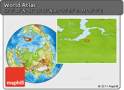 Physical Location Map of the Area around 66° 16' 20" N, 74° 1' 30" E