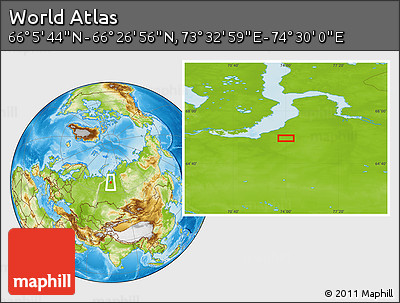 Physical Location Map of the Area around 66° 16' 20" N, 74° 1' 30" E