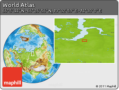 Physical Location Map of the Area around 66° 16' 20" N, 74° 1' 30" E