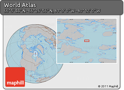 Gray Location Map of the Area around 66° 16' 20" N, 80° 40' 30" W, hill shading
