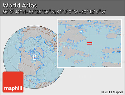 Gray Location Map of the Area around 66° 16' 20" N, 80° 40' 30" W, hill shading