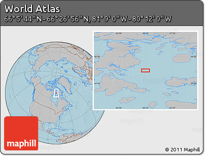 Gray Location Map of the Area around 66° 16' 20" N, 80° 40' 30" W, hill shading