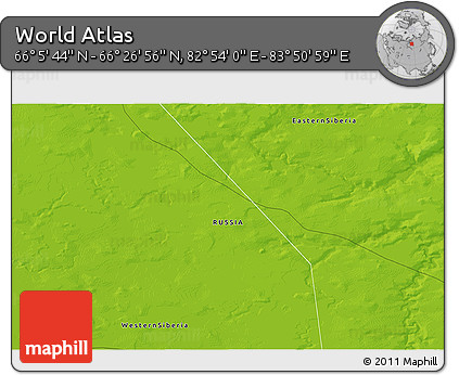 Physical 3D Map of the Area around 66° 16' 20" N, 83° 22' 30" E