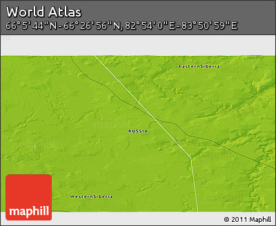 Physical 3D Map of the Area around 66° 16' 20" N, 83° 22' 30" E
