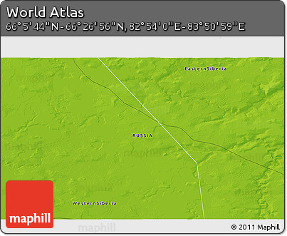 Physical 3D Map of the Area around 66° 16' 20" N, 83° 22' 30" E