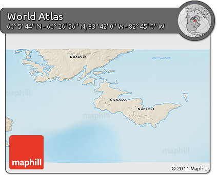 Shaded Relief 3D Map of the Area around 66° 16' 20" N, 83° 13' 29" W