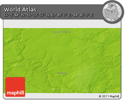 Physical 3D Map of the Area around 66° 16' 20" N, 84° 13' 29" E
