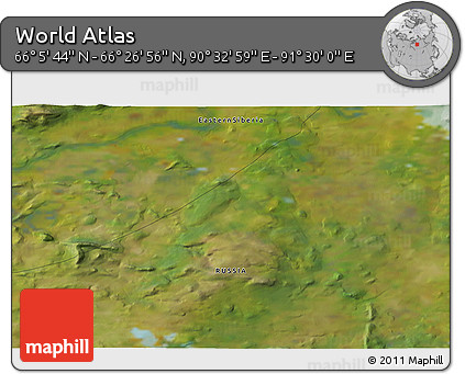 Satellite 3D Map of the Area around 66° 16' 20" N, 91° 1' 30" E
