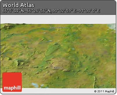 Satellite 3D Map of the Area around 66° 16' 20" N, 91° 1' 30" E