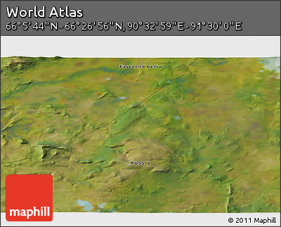 Satellite 3D Map of the Area around 66° 16' 20" N, 91° 1' 30" E