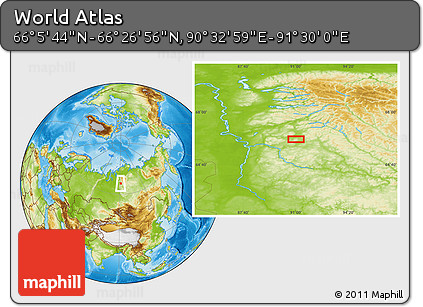 Physical Location Map of the Area around 66° 16' 20" N, 91° 1' 30" E