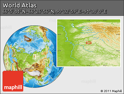 Physical Location Map of the Area around 66° 16' 20" N, 91° 1' 30" E