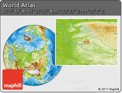 Physical Location Map of the Area around 66° 16' 20" N, 91° 1' 30" E