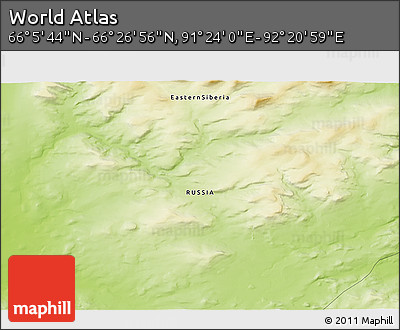 Physical 3D Map of the Area around 66° 16' 20" N, 91° 52' 30" E