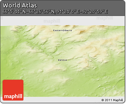 Physical 3D Map of the Area around 66° 16' 20" N, 91° 52' 30" E