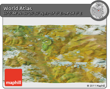 Satellite 3D Map of the Area around 66° 16' 20" N, 94° 25' 30" E