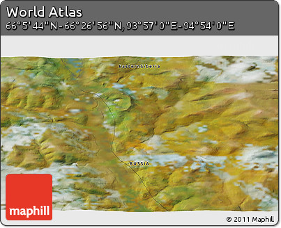 Satellite 3D Map of the Area around 66° 16' 20" N, 94° 25' 30" E
