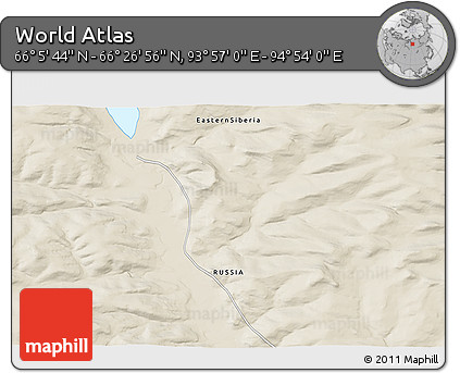Shaded Relief 3D Map of the Area around 66° 16' 20" N, 94° 25' 30" E