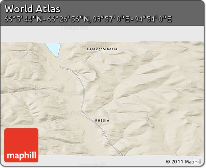 Shaded Relief 3D Map of the Area around 66° 16' 20" N, 94° 25' 30" E