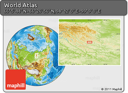Physical Location Map of the Area around 66° 16' 20" N, 98° 40' 30" E