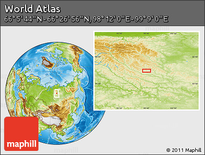 Physical Location Map of the Area around 66° 16' 20" N, 98° 40' 30" E