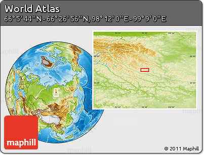 Physical Location Map of the Area around 66° 16' 20" N, 98° 40' 30" E