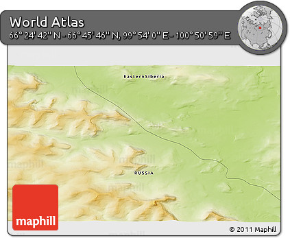 Physical 3D Map of the Area around 66° 35' 14" N, 100° 22' 30" E