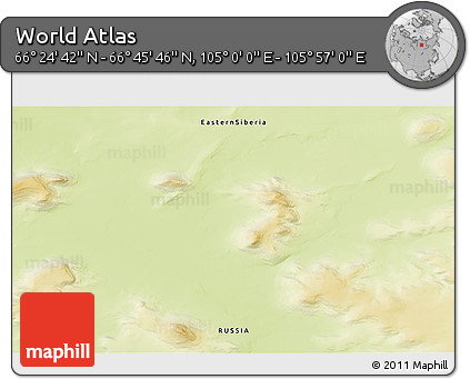 Physical 3D Map of the Area around 66° 35' 14" N, 105° 28' 29" E