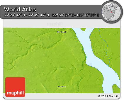 Physical 3D Map of the Area around 66° 35' 14" N, 123° 19' 29" E
