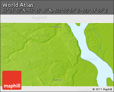 Physical 3D Map of the Area around 66° 35' 14" N, 123° 19' 29" E