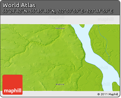 Physical 3D Map of the Area around 66° 35' 14" N, 123° 19' 29" E