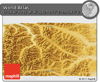 Physical 3D Map of the Area around 66° 35' 14" N, 128° 25' 30" E