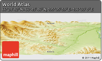 Physical Panoramic Map of the Area around 66° 35' 14" N, 136° 4' 29" E