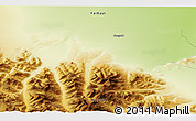 Physical 3D Map of the area around 66° 35' 14" N, 141° 10' 30" E