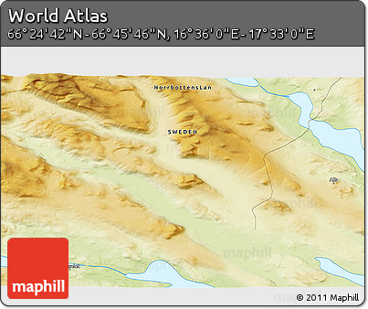 Physical 3D Map of the Area around 66° 35' 14" N, 17° 4' 30" E