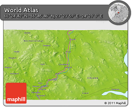 Physical 3D Map of the Area around 66° 35' 14" N, 23° 52' 30" E