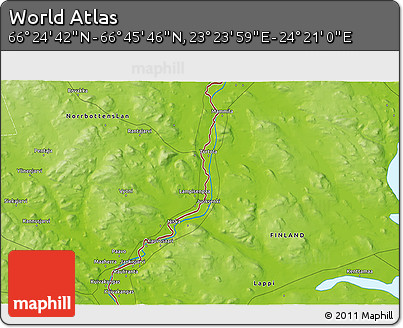 Physical 3D Map of the Area around 66° 35' 14" N, 23° 52' 30" E