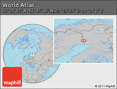 Gray Location Map of the Area around 66° 35' 14" N, 23° 52' 30" E