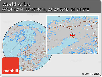Gray Location Map of the Area around 66° 35' 14" N, 23° 52' 30" E