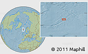 Savanna Style Location Map of the area around 66° 35' 14" N, 3° 19' 30" W, hill shading