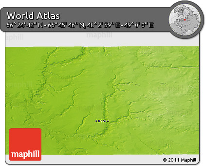 Physical 3D Map of the Area around 66° 35' 14" N, 48° 31' 29" E