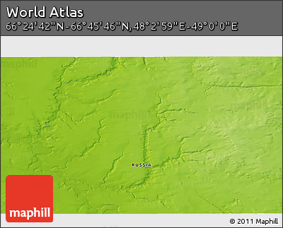 Physical 3D Map of the Area around 66° 35' 14" N, 48° 31' 29" E