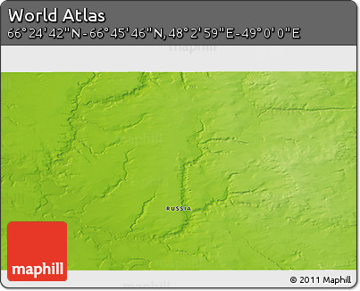 Physical 3D Map of the Area around 66° 35' 14" N, 48° 31' 29" E