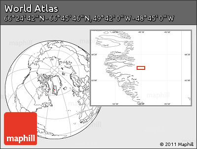 Blank Location Map of the Area around 66° 35' 14" N, 49° 13' 30" W