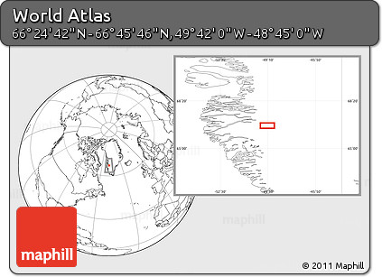 Blank Location Map of the Area around 66° 35' 14" N, 49° 13' 30" W