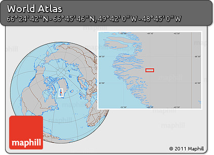 Gray Location Map of the Area around 66° 35' 14" N, 49° 13' 30" W
