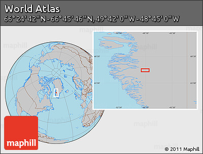 Gray Location Map of the Area around 66° 35' 14" N, 49° 13' 30" W