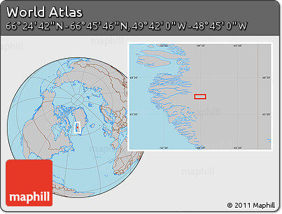 Gray Location Map of the Area around 66° 35' 14" N, 49° 13' 30" W