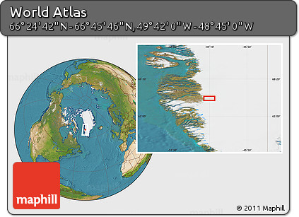 Satellite Location Map of the Area around 66° 35' 14" N, 49° 13' 30" W